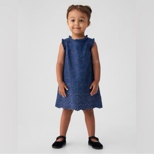 Girls Navy Eyelet Sleeveless Dress